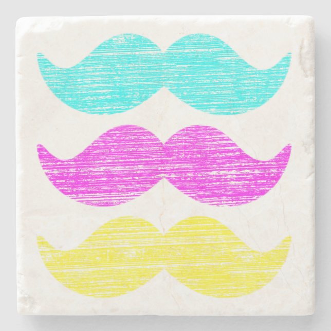 Posavasos De Piedra CMY Mustaches (estilo letterpress) (Anverso)