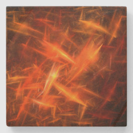 Posavasos De Piedra Coaster Cuadrado de Fractal Estático Naranja