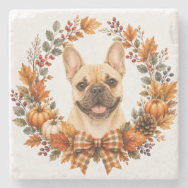 Posavasos De Piedra Coaster de Bulldog Francés de Otoño