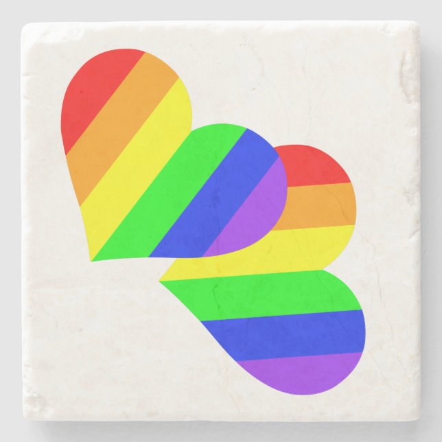 Posavasos De Piedra Coaster de mármol con corazón de arcoíris (Anverso)