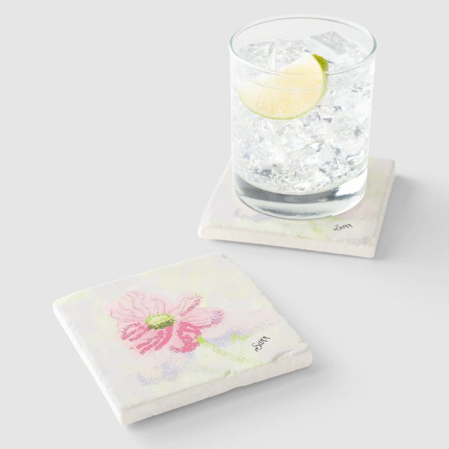 Posavasos De Piedra Coaster de Piedra : Flor de Iris . (Lateral)