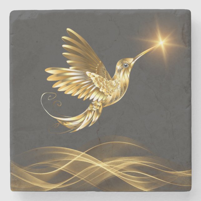Posavasos De Piedra Coaster Gold Hummingbird (Anverso)