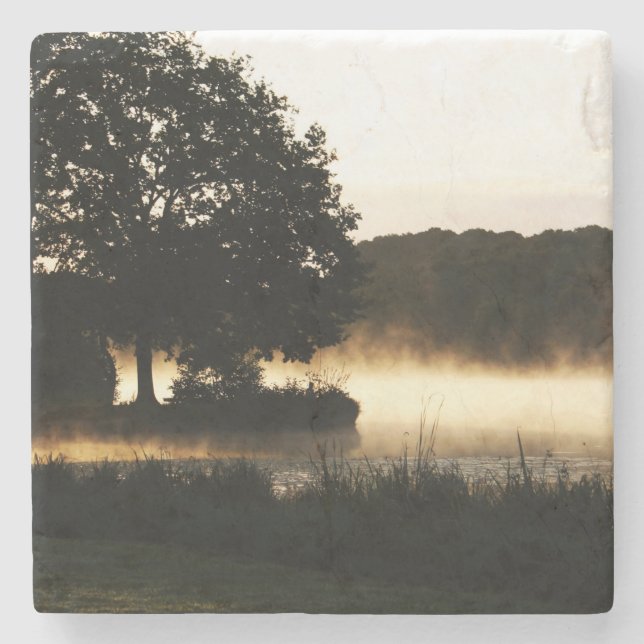 Posavasos De Piedra Coasterismo de la escena del lago matutino (Anverso)