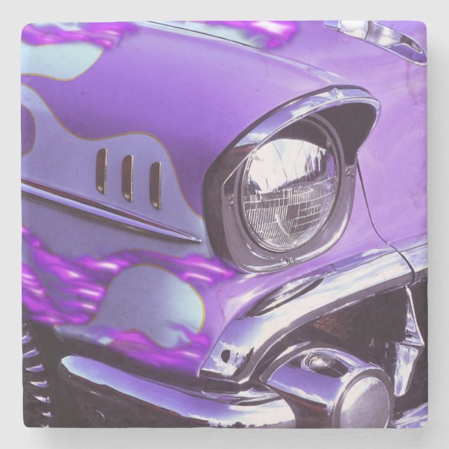 Posavasos De Piedra Coche clásico: Chevrolet con la capilla llameante (Anverso)