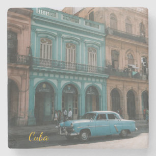 Posavasos De Piedra Coche Clásico Turquesa Vintage Antigua Habana Cuba