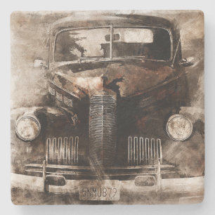 Posavasos De Piedra Coche rústico del vintage