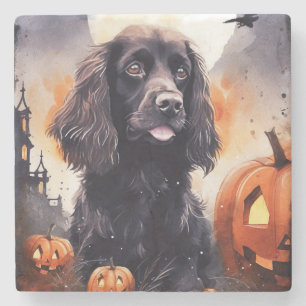 Posavasos De Piedra Cocker Spaniel de Halloween con calabazas 