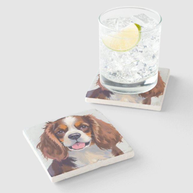 Posavasos De Piedra Cocker Spaniel | Dog Watercolor Pet Painting (Lateral)