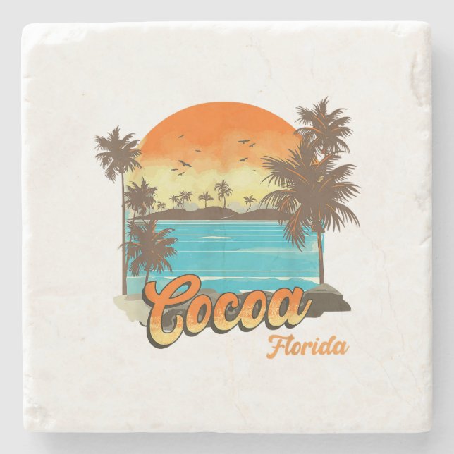 Posavasos De Piedra Cocoa Florida Beach Summer Vacation Palm Sunset (Anverso)