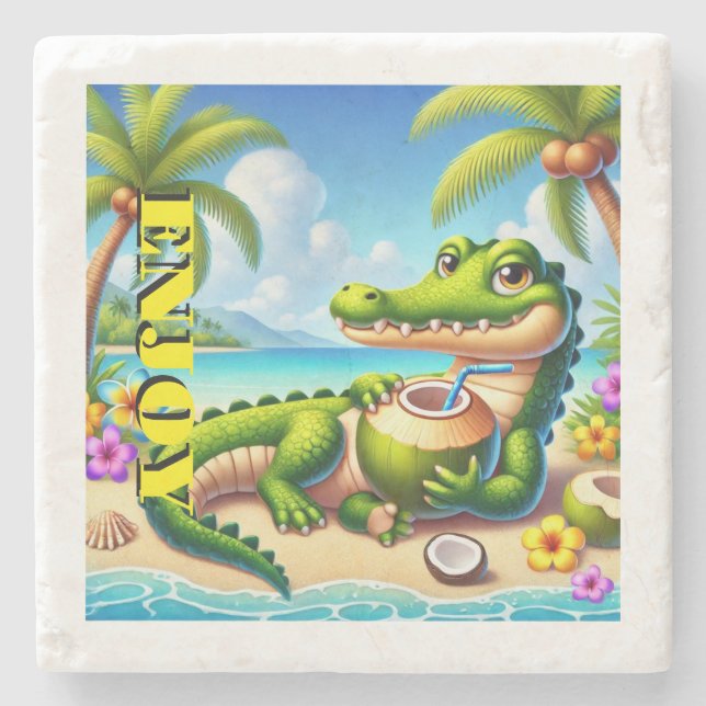 POSAVASOS DE PIEDRA COCODRILLO CON AGUA DE COCO (Anverso)