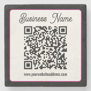 Posavasos De Piedra Código QR con letra cursiva de guión