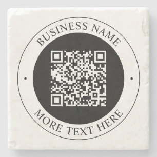 Posavasos De Piedra Código QR con nombre de empresa editable texto cir