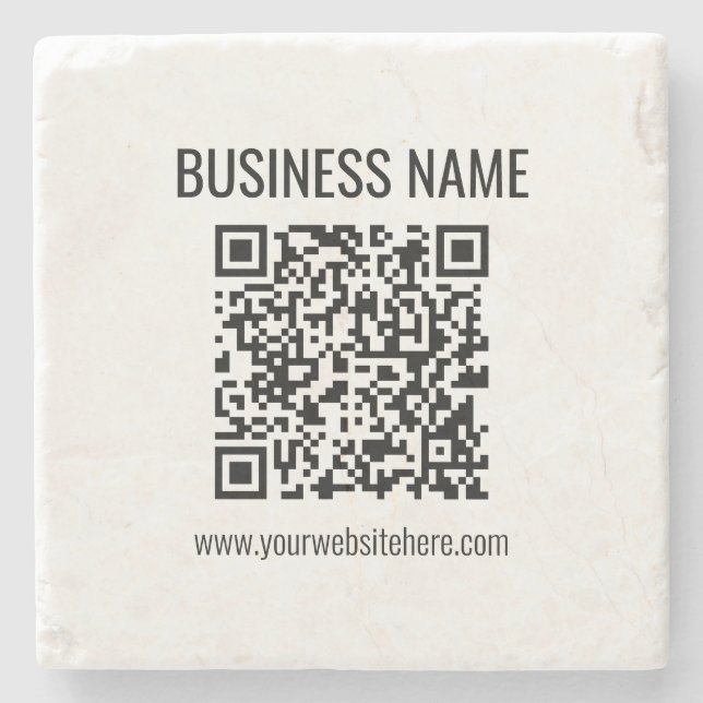 Posavasos De Piedra Código QR de personalizable y nombre comercial (Anverso)