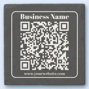 Posavasos De Piedra Código QR editable estilo retro moderno blanco y n