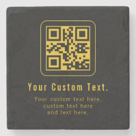Posavasos De Piedra Código QR editable y plantilla de texto | Negro y 