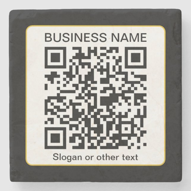 Posavasos De Piedra Código QR escaneable editable + su nombre comercia (Anverso)