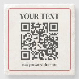 Posavasos De Piedra Código QR simple en blanco y negro con borde rojo