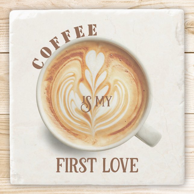 Posavasos De Piedra Coffee acuarela divertida y amor por cappuccino (Coaster featuring a watercolor design of a cappuccino coffee with your funny texts)
