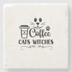 Posavasos De Piedra Coffee de Halloween Cats Witts Cumpleaños