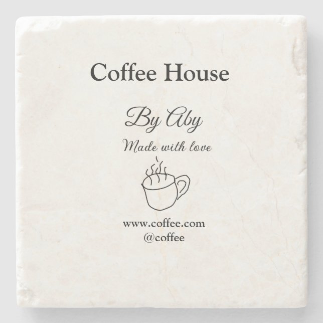 Posavasos De Piedra Coffee house made with love add text website socia (Anverso)