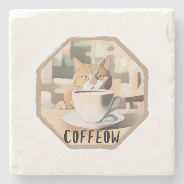 Posavasos De Piedra Coffeow Busy Cute Cat (Anverso)