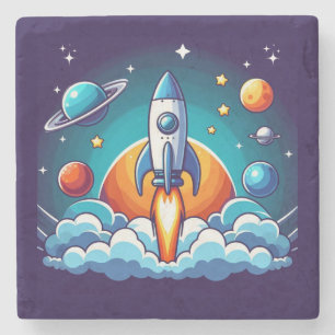 Posavasos De Piedra Cohete retro del espacio exterior