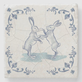 Posavasos De Piedra Cojin de piedra Delft conejos boxeando
