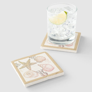 Posavasos De Piedra Cojín decorativo Neutral Seashells de Shell Beach 