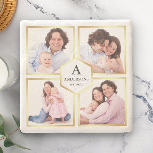 Posavasos De Piedra Colage de fotos familiares de 4 imágenes en blanco