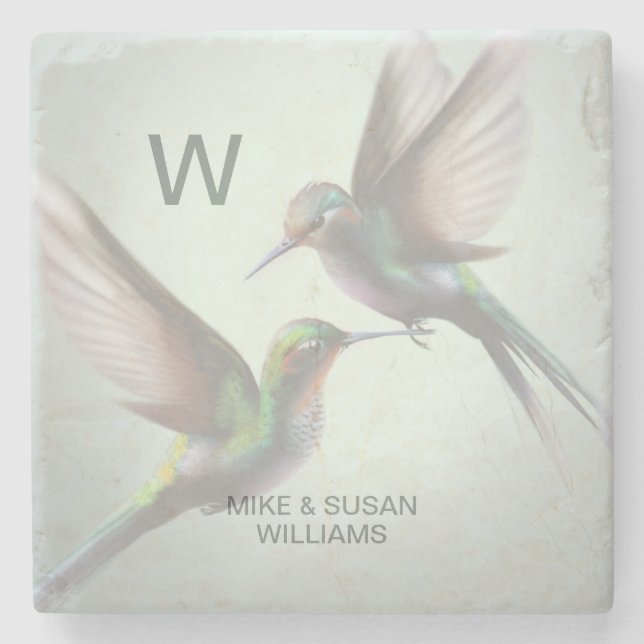 Posavasos De Piedra Colibrí Agregar nombre monograma (Anverso)