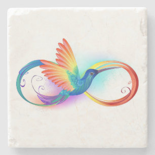 Posavasos De Piedra Colibrí arcoiris con símbolo Infinity