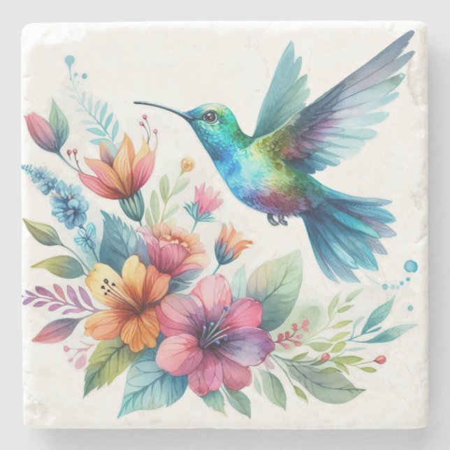 Posavasos De Piedra Colibrí floral primavera (Anverso)