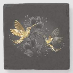 Posavasos De Piedra Colibrí negro y dorado