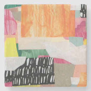 Posavasos De Piedra Collage art, colorido abstracto moderno.