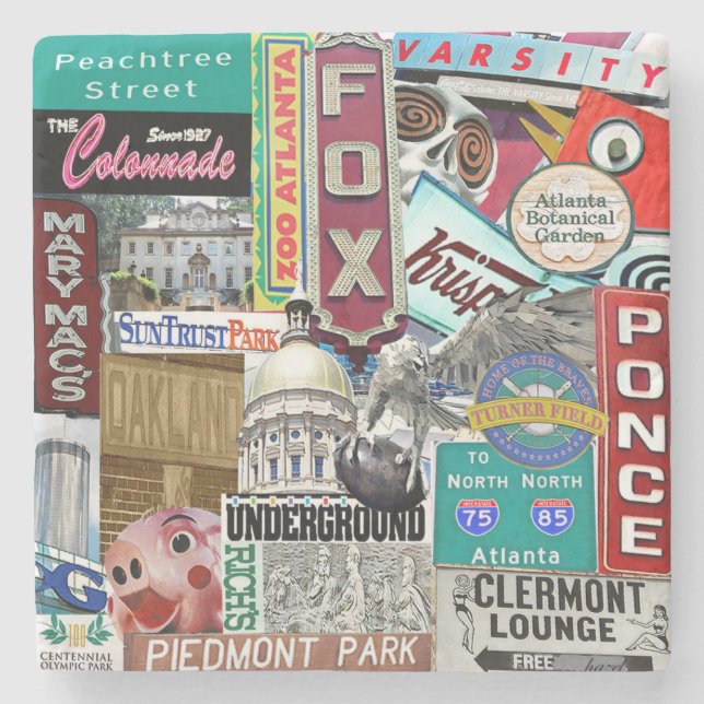 Posavasos De Piedra Collage Coaster de Atlanta, Retro Atlanta, Atlanta (Anverso)