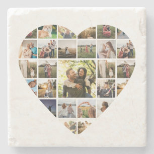Posavasos De Piedra Collage de fotos de forma de corazón