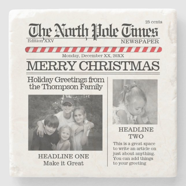 Posavasos De Piedra Collage de fotos de vacaciones Santa Navidades Whi (Anverso)