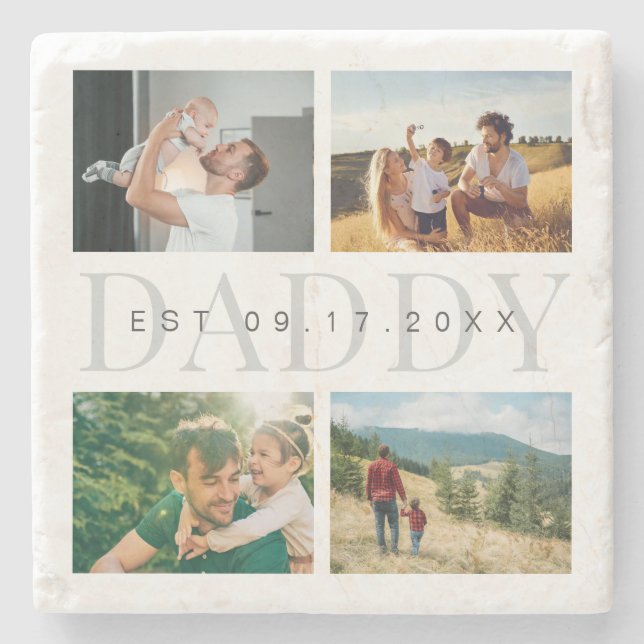 Posavasos De Piedra Collage de fotos del Día del Padre Moderno (Anverso)