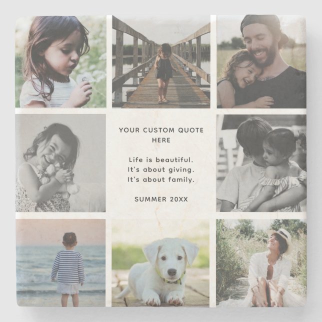 Posavasos De Piedra Collage de fotos familiar personalizado con mensaj (Anverso)