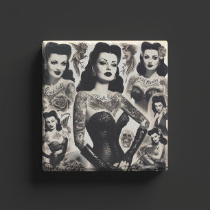 Posavasos De Piedra Collage de mujer gótica tatuada vintage