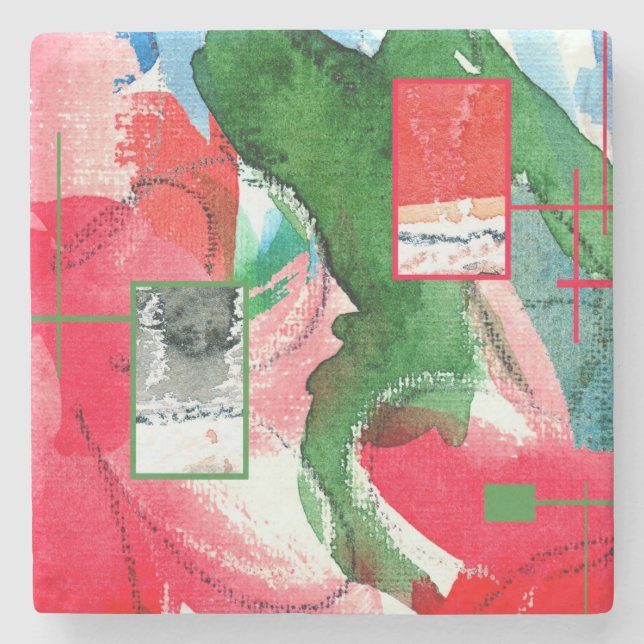 Posavasos De Piedra collage del arte abstracto, técnicas mixtas y (Anverso)