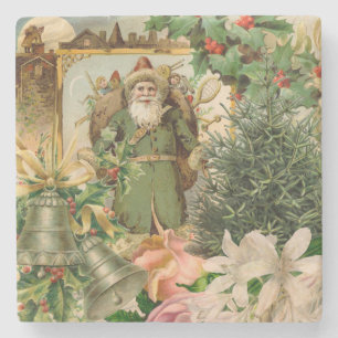 Posavasos De Piedra Collage Navideño de Santa Verde del Viejo Mundo An