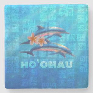 Posavasos De Piedra Collage primitivo de delfines hawaianos HO’OMAU