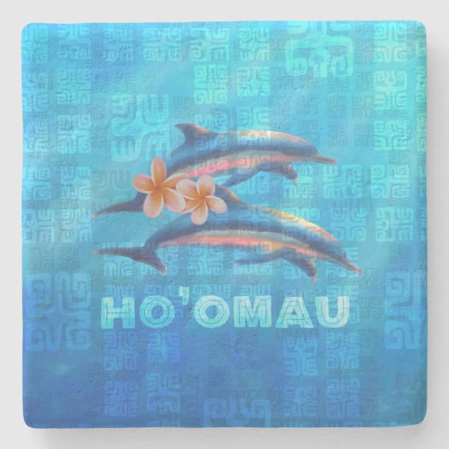 Posavasos De Piedra Collage primitivo de delfines hawaianos HO’OMAU (Anverso)