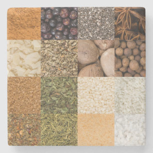 Posavasos De Piedra Collage set de especias e ingredientes alimentario