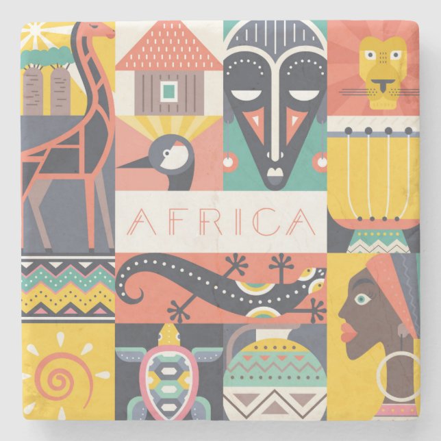 Posavasos De Piedra Collage simbólico africano del arte (Anverso)