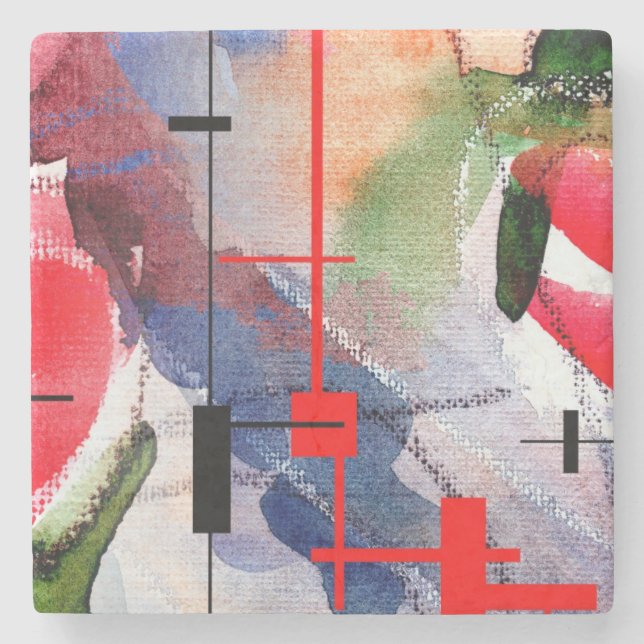 Posavasos De Piedra collage, técnicas mixtas y acuarela del arte (Anverso)