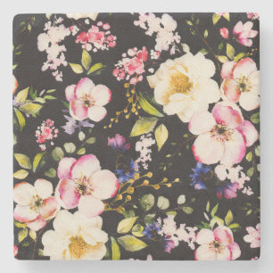 Posavasos De Piedra Color de agua rosa Rozas amarillas fondo negro