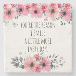 Posavasos De Piedra Color de agua rosada Floral Típografía de amor