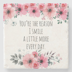 Posavasos De Piedra Color de agua rosada Floral Típografía de amor